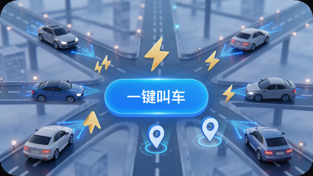 ��������Ϊ������APP�Ľг����棬��Ļ������ʾ��һ���г�����ť����Χ�����Ŵ���������Ӧ��������źͶ�λ��ꡣ�����ǳ���ĳ��е�·��������������ͼ�����������Ļ�ۡ����Ϊ��̬�Ƽ��У���ɫ��Ч��׺�������������ɾ��޶���Ԫ�ء�