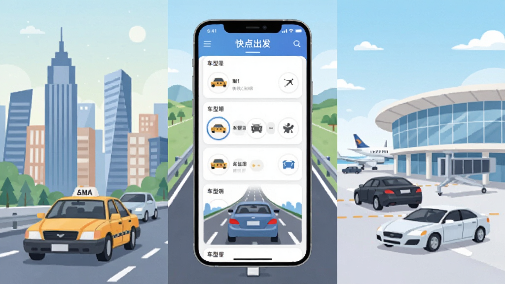 ����չʾ������APP�Ķ��ֳ��г��������Ϊ���и�¥����⳵���м�Ϊ�Ǽʸ��ٹ�·��˽�ҳ����Ҳ�Ϊ������վ¥����ͳ�������������ͨ��һ���ֻ����洮�����ֻ���Ļ��ʾ�������ĳ���ѡ���б������Ϊ�廭�磬ɫ����ͣ����־��⣬���ʸɾ��������޶���Ԫ�ء�