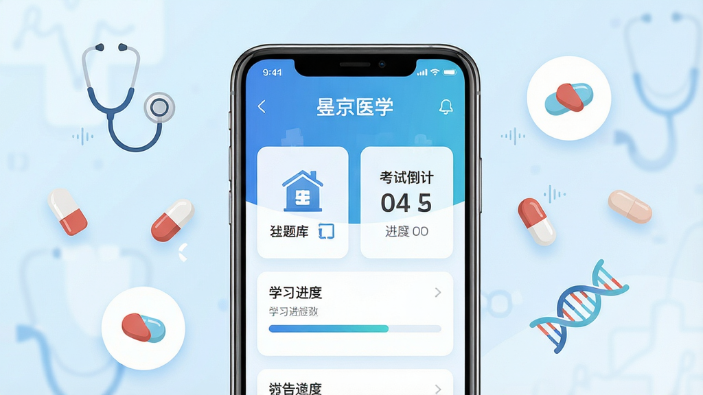 ����Ϊһ�������ֻ�����Ļ��ʾ���ž�ҽѧ��APP��ҳ���棬������������ڡ����Ե���ʱ��ѧϰ��������ģ�飬���ּ������������Ϊ���׽����ҽ�Ʒ���ֻ���ΧƯ������������ҩ�衢DNA˫������ҽѧԪ��ͼ�꣬������ñ�ƽ��UI��Ʒ��ϸ�ھ��£����ʸ��壬����ɾ����޶�������Ԫ��