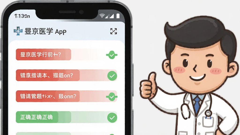 ����Ϊһ����׿�ֻ�����Ļ��ʾ���ž�ҽѧ��APP�Ĵ��Ȿ���棬�������к�ɫ����������ɫ��ȷ��ǣ��ֻ��Ҳ���һλ��ͨҽ����������Ĵָ������Ϊǳ��ɫ������Ϊ���ҹ�ͼ�����Ϊ��ƽ���廭�����ʸ��壬����ɾ����޶���Ԫ��
