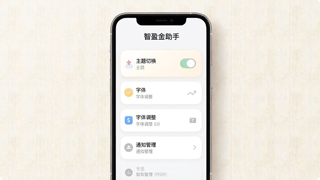 һ��չʾ��ӯ�����ָ��Ի����ý�����ֻ���ͼ���ͼƬ����������Ϊ�����ֻ�����Ļ����ʾ���ò˵��б������������л������������֪ͨ������ѡ������С���ӯ�����֡���ʶ���������Բ�ǿ�Ƭ��ƣ���ɫ��ͣ�����Ϊǳɫ�����������������ִ�������ϸ�壬�޶������Ԫ��