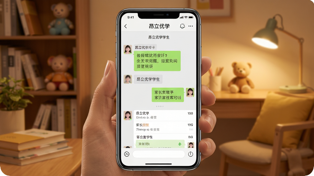 ������ѧѧ����У�������棬����չʾ�ֻ����촰����֪ͨ�б�������Ϊ��ů�ļ�ͥ�鷿��������Ļ����ʾ��ʦ������ҳ��ظ��������ܰ�����ֱ�ע��������ѧѧ����������ϸ�壬���ֶԳƣ��ɾ�����