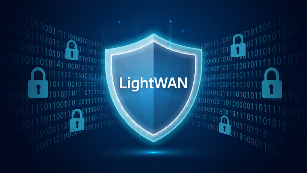 һ��չʾLightWAN��ȫ���ܹ��ܵĲ�ͼ������������һ������Ķ���ͼ�꣬������д�С�LightWAN��������������Χ�����Ŷ����ƴ��������η��ţ�����Ϊ����ɫ���䣬���ȫ�ɿ����Ű���У����ʸ��壬�޶���Ԫ��