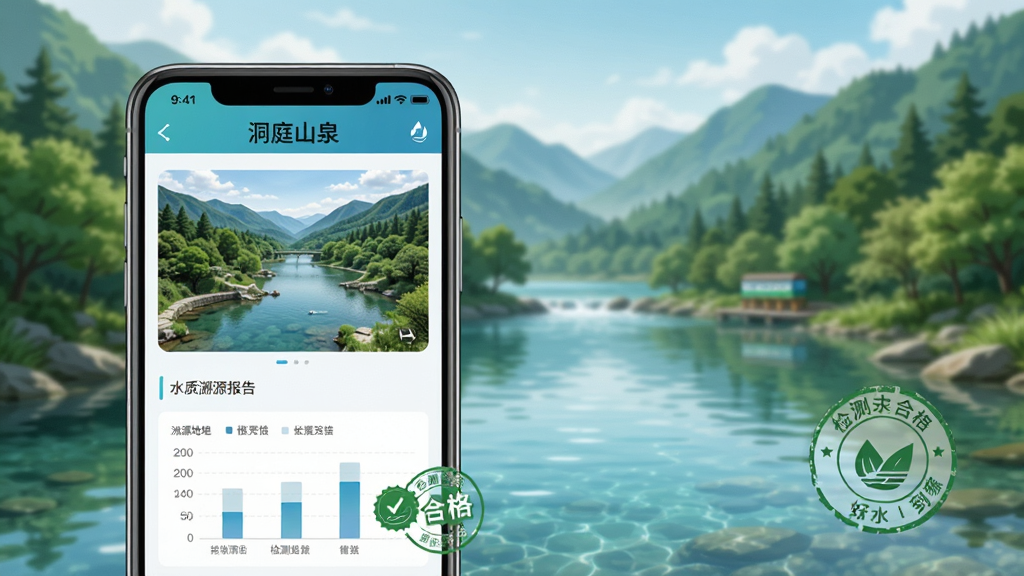 ���������Ƕ�ͥɽȪ��ˮ����APP��ˮ����Դҳ�棬�ֻ���Ļ��ʾˮԴ����Ƭ�ͼ�ⱨ��ͼ�����ֻ����Ƕ�ͥɽȪ��ˮԴ����Ȼ���ۣ�����Ϊǰ���ͼ�����Ϊдʵ���ղ廭��ϸ�ڰ����峺Ȫˮ����ɫɽ�֡����ϸ�ӡ�£����ʸ��壬�ɾ����࣬�޶���Ԫ�ء�