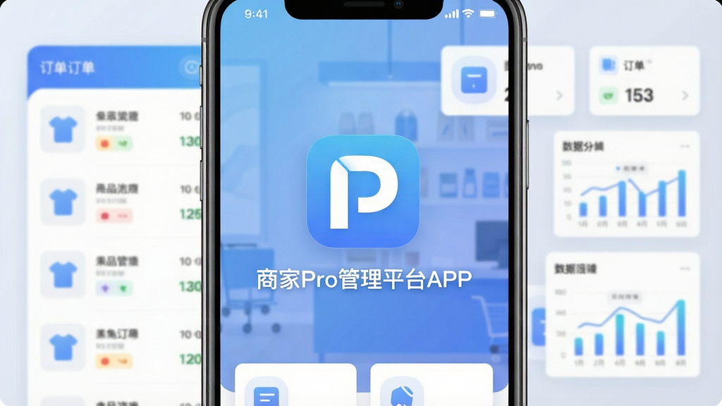 һ���ֻ���Ļչʾ�̼�Pro����ƽ̨APP�����棬����������Ӧ��ͼ������ơ��̼�Pro����ƽ̨APP��������Ϊ�ִ���Լ�ĵ��̹���������������Ʒ�б�������ͼ�������ͼ��Ԫ�أ������������Ű���У����Ϊ��ƽ������Ƽ��磬ϸ�ڰ�����͵���ɫ����Ͱ�ɫ��Ƭ�����ʸ��壬�ɾ����޶���Ԫ��