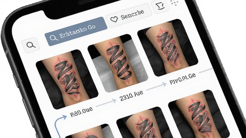 һ���ֻ�չʾTattoo Go������ʦ��Ʒ���������棬��Ļ���ж��������Ʒ����ͼ��ʱ�������У�������������ɸѡ��ť���������������Ϊ�����ԼUI��ϸ�ڰ�����Ʒ����ͼ���������ͼ�꣬���ʸ��壬�ɾ����޶���Ԫ��