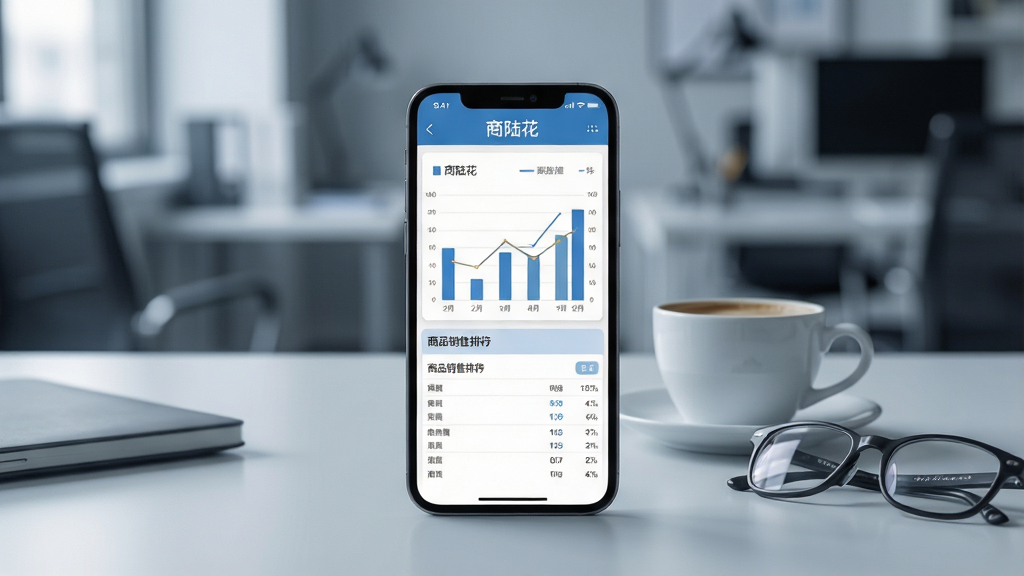 һ��չʾ��½���������ݱ������ܵ��ִ�������ͼƬ������������һ���ֻ�����Ļ����ʾ��״ͼ������ͼ��ͼ���·��г���Ʒ�������С��ֻ�������һ������İ칫���ϣ��Ա���һ��������һ���۾�������Ϊ�黯�İ칫�һ�����ɫ��ƫ�������ɫ������רҵ���ݷ�����Χ���ֻ���Ļ��������ʾ����½��������������Ҫ����壬��Ӱ��ͣ��޶������