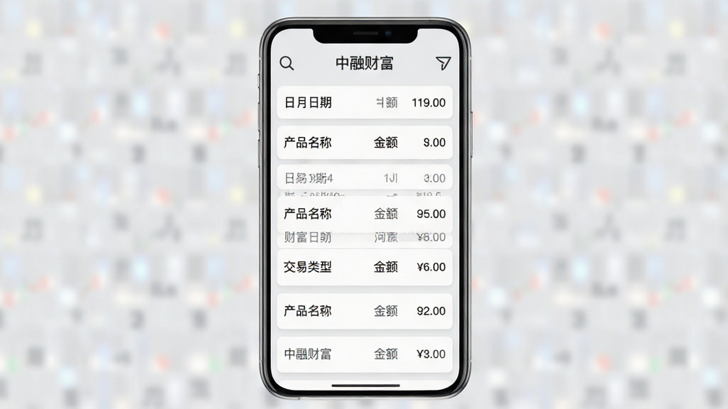 ���ڲƸ����׼�¼׷�ٹ��ܽ��棬�ֻ���Ļ��ʾ������ϸ�б���ÿ����¼�������ڡ���Ʒ���ơ�������������б����ÿ�Ƭʽ��ƣ�����Ϊǳ��ɫ�������������У������ˬ����ϸ�����б���֮����ϸ�ָ��ߣ���Ļ������������ɸѡͼ�꣬��Ļ�ڿɼ������ڲƸ�����ʶ�����ʸ��壬�ɾ����޶���Ԫ��