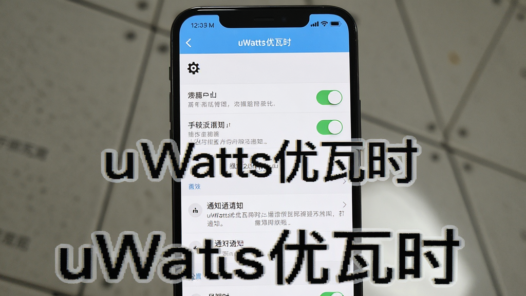 һ���ֻ���Ļ��ʾuWatts����ʱ���ý����ͼƬ������Ϊ�ֻ����ò˵�������Ϊ����ѡ���б����Ű����Ȩ�޿��غ�֪ͨ��������Ϊ������������ƣ�ϸ�ڰ�������ͼ�ꡢ���ذ�ť������˵�������ʸ���ɾ��޶���Ԫ�أ�ͼƬ�д����֡�uWatts����ʱ��