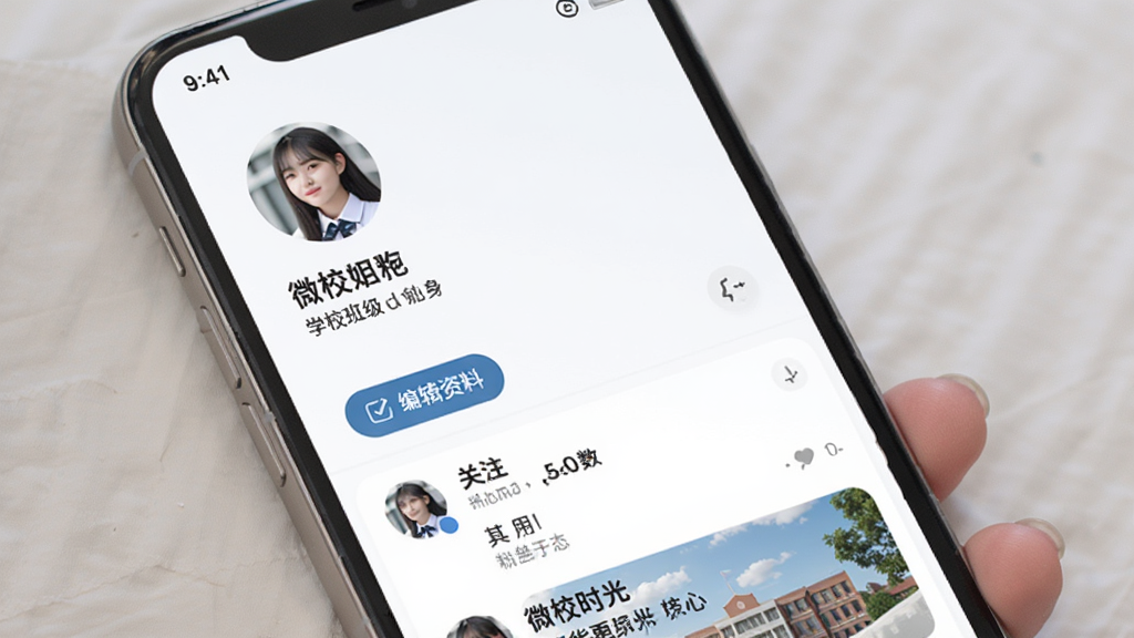 ΢Уʱ�������ҳ���棬�ֻ���Ļ��ʾ�û�ͷ���ǳơ�ѧУ�༶��Ϣ�Լ���̬�б�������Ϊ���½ṹ������Լʱ�У�ϸ�ڰ����༭���ϰ�ť����ע�ͷ�˿��������������ͼ�������������Ű�����