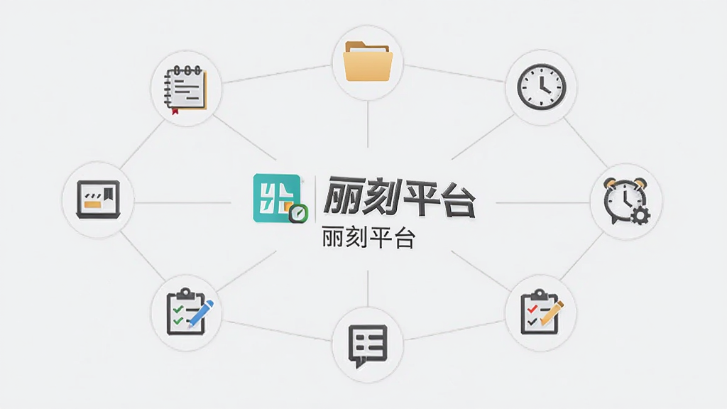 һ��չʾ����ƽ̨�๦��ģ���ʾ��ͼ����������Ϊ����ƽ̨Logo�����ܻ����űʼǡ��ļ��С�ʱ�ӡ������嵥��ͼ�꣬ͼ��֮����ϸ�����ӣ��γɹ������磬����Ϊǳ��ɫ������Լ���񣬻����������޶���װ��Ԫ�أ�ͼƬ�д������֡�����ƽ̨��