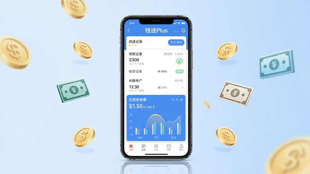 Ǯ;Plus�ƶ��տ��������������չʾ�������������һ�������ֻ����ֻ���Ļ����ʾǮ;PlusӦ�ý��棬�����տ��¼�б�����ͳ��ͼ��������Ϊ����ǳ��ɫ���䣬��Χ��׺������˵�ͼ�꣬���岼�־��жԳƣ�����ִ��Ƽ��У�ϸ�����������ʸɾ����޶���Ԫ�أ�4K����