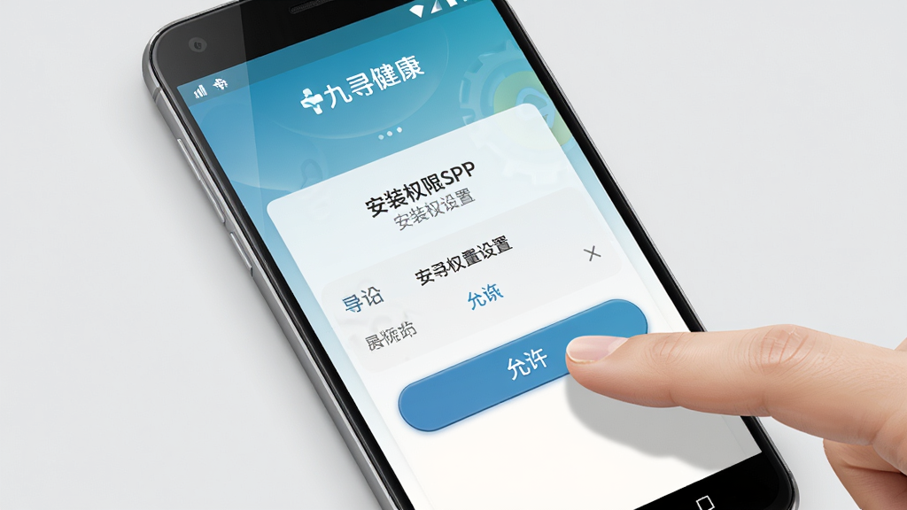 ��������Ϊһ����׿�ֻ���Ļ����Ļ����ʾ��Ѱ����APP�İ�װȨ�����ý��棬�Ա���һֻ����׼���������������ť������Ϊ����ǳ��ɫ�����ֲ�����д��ͼ��ͻ���ֻ���Ļ����ָ���������Ϊдʵ�Ƽ��廭��ϸ�������ֽ������ֺͰ�ť������С������д��С���Ѱ�����������������������ɾ����޶���Ԫ�ء�