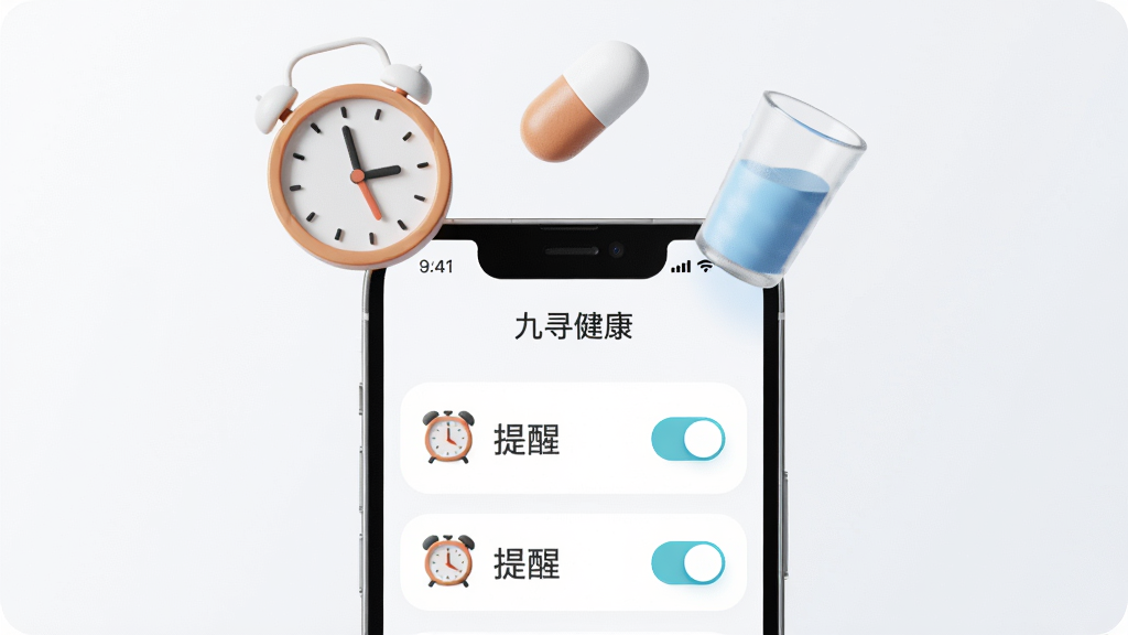 ��������Ϊ��Ѱ����APP���������ý��棬��������ʾ�������ͼ��Ϳ��ذ�ť���ֻ���Ļ�Ϸ�Ư����ʱ�ӡ�ҩ�衢ˮ��������ͼ�꣬���ֲ������½ṹ���ֻ����У�ͼ��Χ���ֻ����������Ϊ�ִ���Լ��3Dͼ����ϸ��������ͼ����ʸк͹�Ӱ�������д��С���Ѱ���������֡������������ɾ����޶���Ԫ�ء�