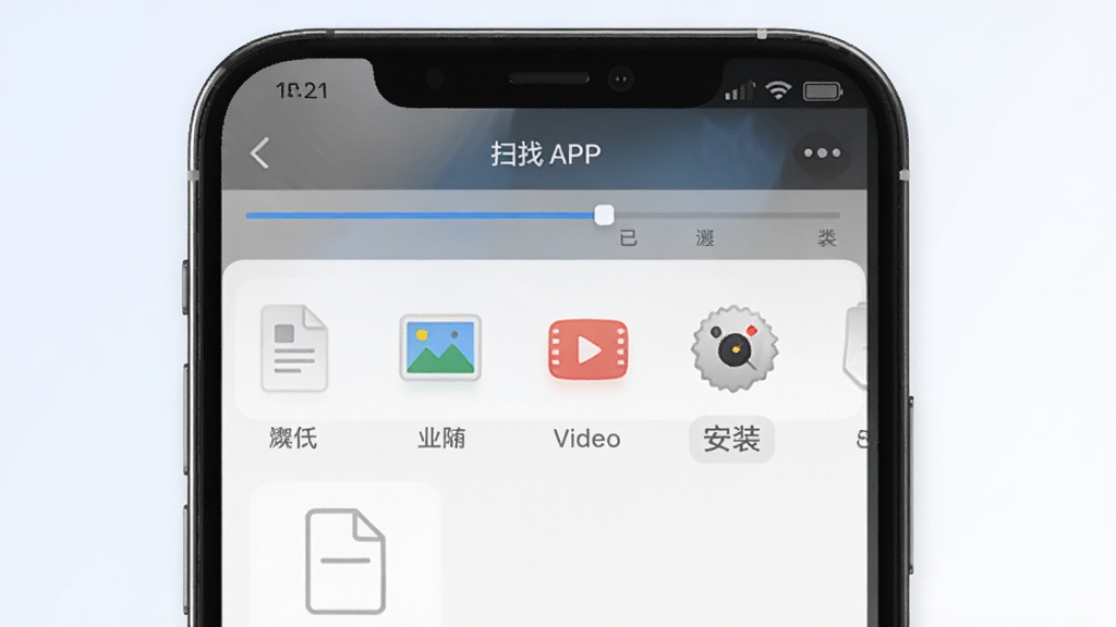 һ��������APP��ɨ�蹦�ܽ���ͼ���ֻ���Ļչʾɨ����������ѷ�����ļ�ͼ�꣬�����ĵ���ͼƬ����Ƶ����װ��������ǩ�����沼�����룬ɫ����ͣ�ͻ���ļ�������רҵ�У�����������������Ԫ��