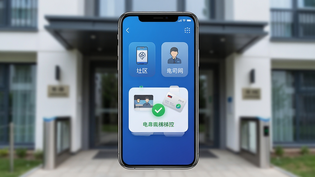 ����Կ������������չʾͼ������������һ�������ֻ�����Ļ��ʾ����ɫ�ĵ���Կ��App���棬��������С���Ž�����˾բ���������ݿص�ͼ�꣬������ģ�����ִ���Ԣ¥��ڳ������������������־��У��Ű��࣬���Ϊдʵ�Ƽ��磬ϸ�ڰ����ֻ���Ե�ĸ߹ⷴ�䡢����UI��ϸ�彥�䡢�Ž���ģ��ɹ�����ɫ�Թ���ʾ������Ϊ4K�����壬�ɾ��޶���Ԫ�ء�