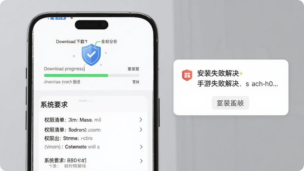 ���ιȰ�ȫ�����밲װ�������棬����չʾ�ֻ���Ļ�����ؽ������밲ȫ���Ʊ�ʶ���·��г�Ȩ���嵥��ϵͳҪ���Ҳ൯����װʧ�ܽ����ʾ�򣬱���Ϊ��ͻ�ɫ�����岼����������Ϣ�㼶������������ִ������ʸɾ�