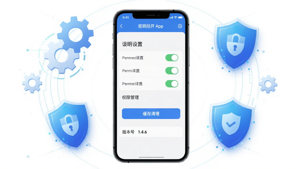 ����Ϊ�ֻ���Ļչʾ��������App���ý�����Ȩ�޹���ҳ�棬����Ϊ�ֻ����С���Χ���Ƴ��������ͼ�꣬���Ϊ�Ƽ���ȫ�磬ϸ�ڰ���Ȩ�޿��ء�����������ť���汾��1.4.6�����ʸ��壬�ɾ����޶���Ԫ��
