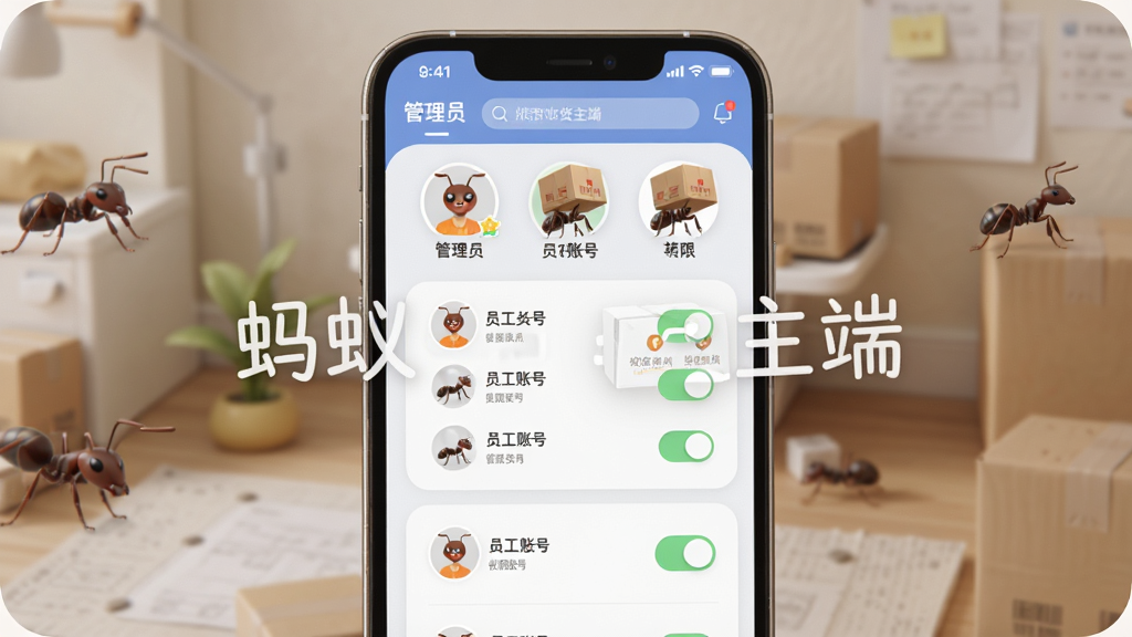 һ��AI��ͼ����������Ϊ���ϰ������˶��ɫ�������棬����Ϊ�ֻ���Ļ���ɫͷ����ϣ��Ű���ÿ�Ƭʽ���񣬷��Ϊ���Բ����ƣ�ϸ�ڰ�������Ա��ʶ��Ա���˺��б���Ȩ�޿��أ����������ɾ��������д����֡����ϰ������ˡ����޶���Ԫ��