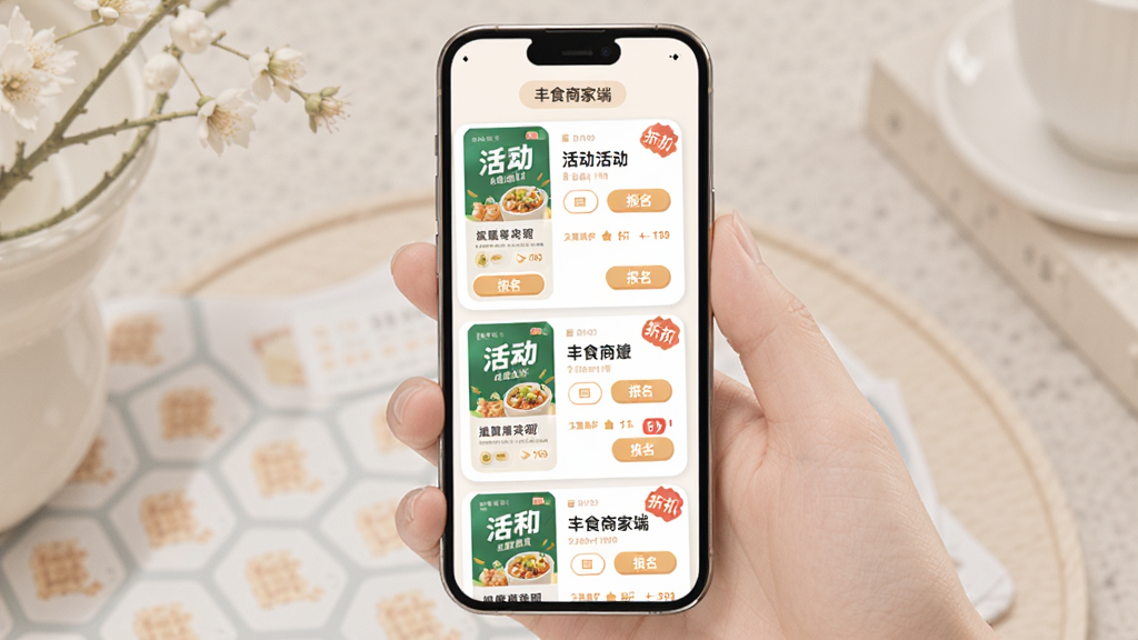 ����Ϊ�ֻ���ĻչʾӪ�������ҳ�棬����Ϊ���Ƭ�б����Ű������ˣ����Ϊ���Բ�Ƿ磬ϸ�ڰ������������ͼ������ơ�������ť���ۿ۱�ǩ��Ԫ�أ����������ֱ�ע
