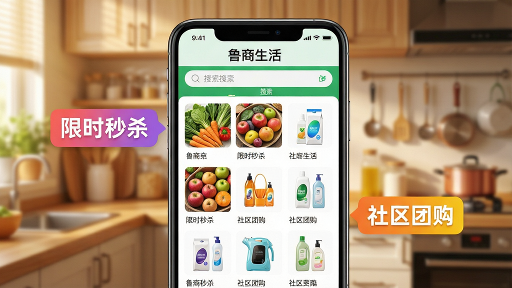 һ����Ϊ��³�������APP����չʾͼ����������Ϊ�ֻ���Ļ����Ļ����ʾ��������Ŀ����Ʒ���񣬰��������߲ˡ�ˮ��������Ʒ�ȣ����涥�����������͡�³�������Logo���ֻ�����ֱ�Ʈ���š���ʱ��ɱ���͡������Ź����Ĳ�ɫ��ǩ������Ϊ��ܰ��ůɫ����ͥ���������黯�����Ϊдʵ��ҵ��Ӱ�磬ϸ�ڷḻ��ɫ�����ޡ�����Ϊ����8K������ɾ�������ͻ�������κ��޹�Ԫ�ء�