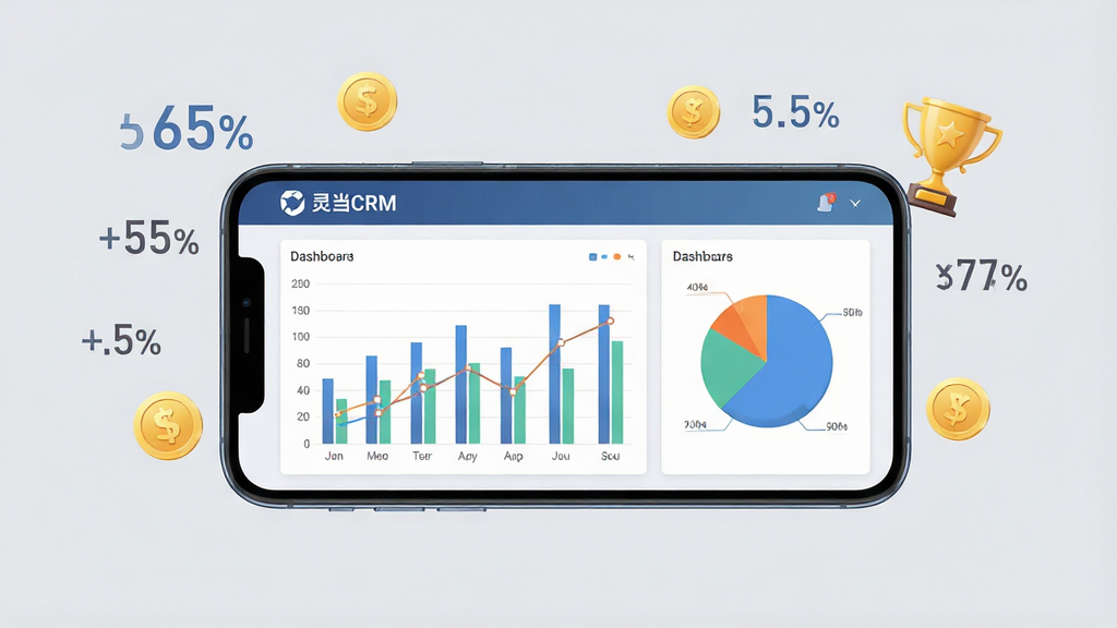 һ��չʾ�鵱CRM���ݱ�����ҵ���������ܵ�ͼƬ������������һ�������ֻ�����Ļ����ʾ��״ͼ������ͼ�ͱ�ͼ��ϵ����ݿ��壬�����Ϸ��С��鵱CRM����ʶ���ֻ���ΧƯ�������֡��ٷֱȡ���Һͽ���ͼ�꣬���־��ж��룬��������ݿ��ӻ���ϸ�����������ʸ��壬����Ϊǳ��ɫ���޶���Ԫ��