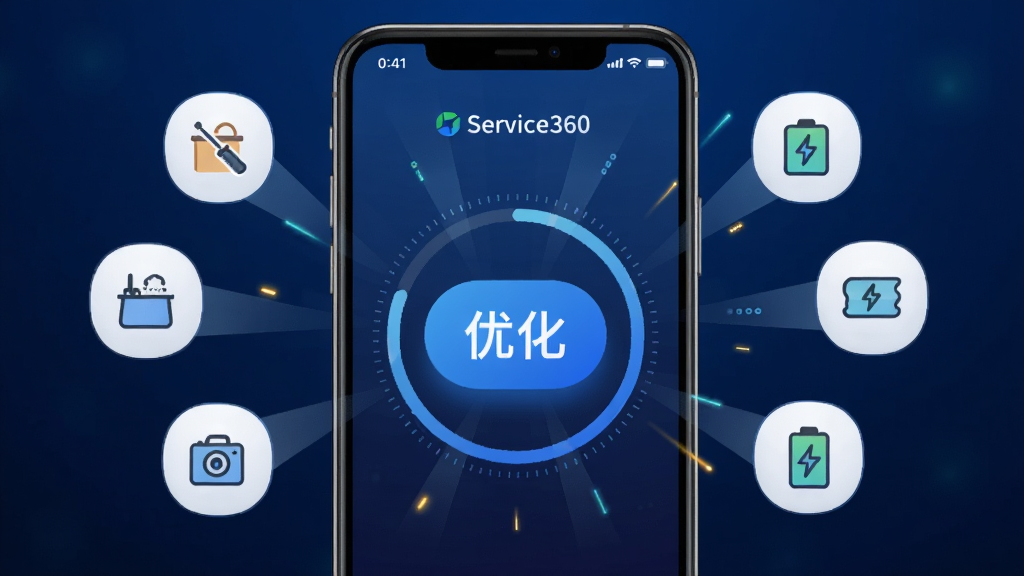 һ��չʾService360һ���Ż����ܵ��Ӿ�ͼ������������һ���ֻ���Ļ��ʾ�����Ż���ť��ɨ����Ȼ����ֻ���Χ�д��������������ڴ��ͷź͵���Ż���ͼ�������Ļ�ۣ�����Ϊ����ɫ���䣬����Լ�Ƽ������־۽����ģ�ϸ�����������ʸ��壬����ɾ����޶���Ԫ��