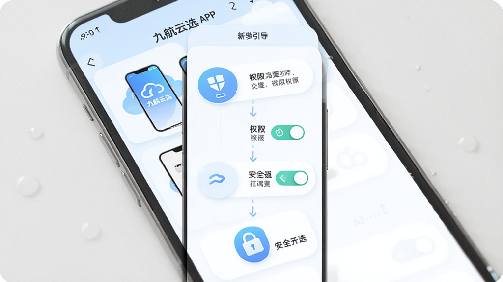 �����ǡ��ź���ѡ��APP����������ҳ�棬����Ϊ�ֲ�ͼʾ������˵�����Ű�Ϊ�������̣����Ϊ����ǳɫ��ϸ�ڰ����ֻ�ͼ�ꡢȨ�޿���ʾ�⡢��ȫ����־�����ʸ��壬�ɾ����޶���Ԫ��
