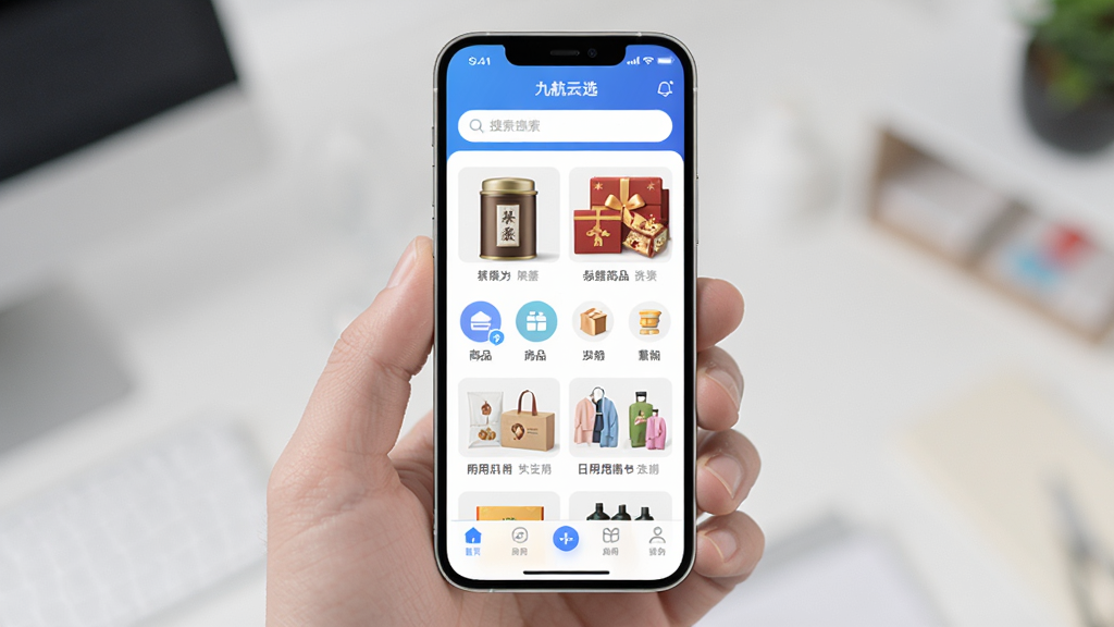 ������һ�������ֻ���Ļ����Ļ����ʾ���ź���ѡ��APP����ҳ���棬����Ϊ�������������в���Ʒ����ͼ�ꡢ�ײ������˵����Ű������򣬷��Ϊ�ִ��Ƽ����������ϣ�ϸ�ڰ�����Ҷ�ޡ��ز���С����ðٻ�����Ʒ����ͼ�����ʸ��壬�ɾ����޶���Ԫ��