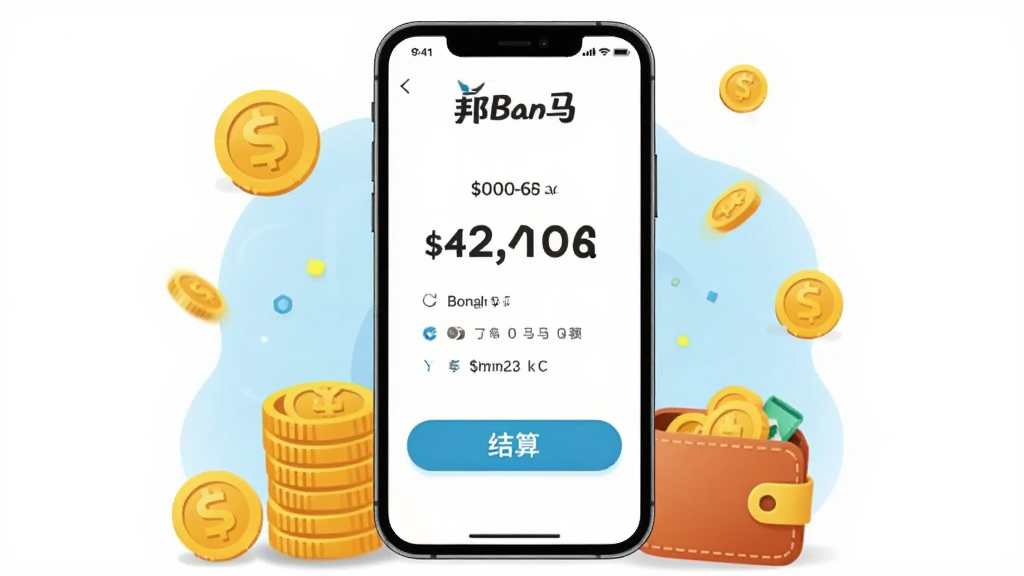 һ��AI���ɵĲ廭������չʾ����������˷ѽ���ҳ�棬�ֻ���Ļ����ʾ������ֺͽ��㰴ť����Χ�н�Һ�Ǯ��ͼ��װ�Σ����־��жԳƣ���������죬���ʸ��壬�޶���Ԫ��