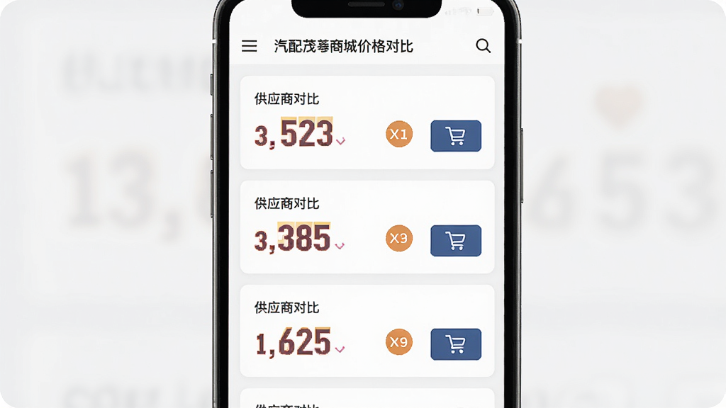 ����ï�����̳Ǽ۸�Ա�ҳ�棬�ֻ���Ļ��ʾ�����Ӧ�̱����б����۸�����ͻ�����Ա��жԱ�ͼ���빺�ﳵ��ť������Ϊ��ɫ��ǳ��ɫ���䣬�����ˬ���Ű����룬���ʸɾ����޶���װ��