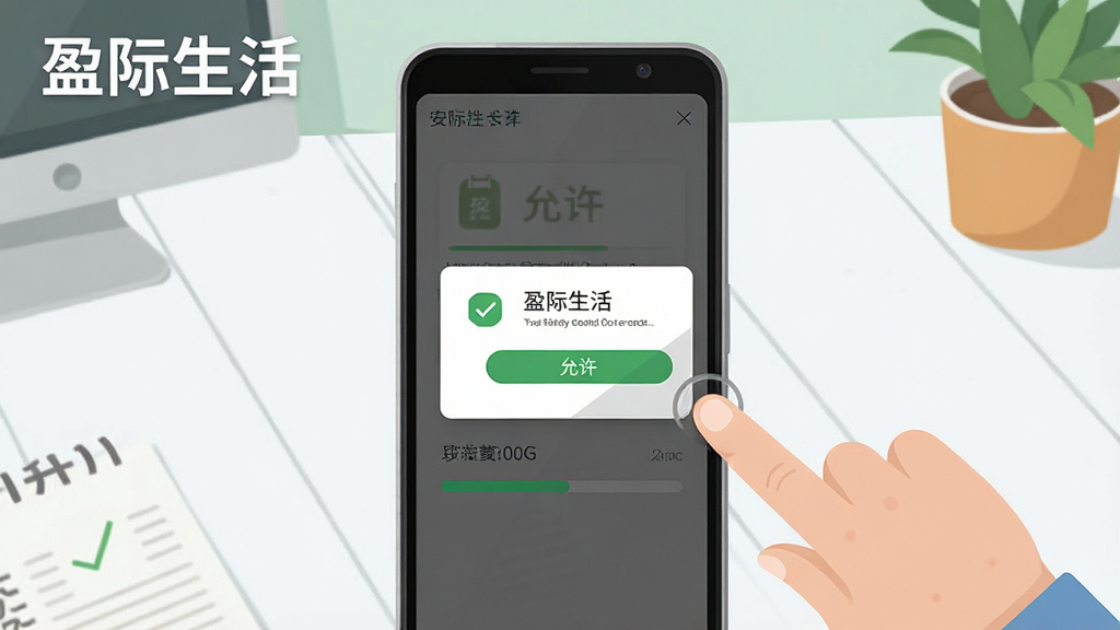 һ��չʾ��ӯ�������׿�ֻ���װ�����ʾ��ͼ���������ֻ���ĻΪ������Ļ����ʾ��װȨ�޵����Ͱ�װ���������Ա�����ָ�������������ť�Ķ���������Ϊ�������滷�������Ϊ��ƽ���̳̲廭������������ϸ�ڸɾ������ʸ��壬�����а�����ӯ��������ֱ�ʶ��
