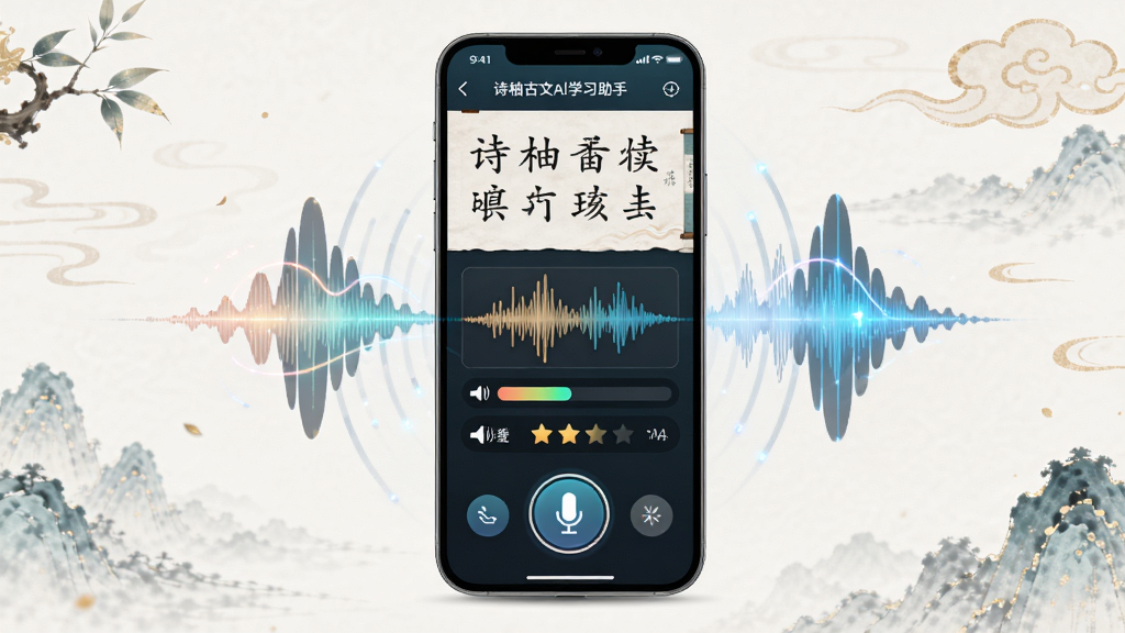 ʫ�ֹ���AIѧϰ���� �ʶ���������⹦�ܽ��棬�������ֻ���Ļ��ʾ���ľ����벨��ͼ���ײ�����˷簴ť������Ϊ�ֻ�������Ԫ�أ����־��У����Ƽ���������ϣ�ϸ�ڰ����������������Ǽ����ʶ���ť�����ʸ��塢�ɾ����޶���Ԫ��