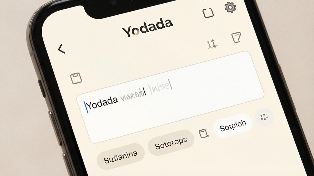 һ��չʾYodada�ټǹ��ܵĽ���ͼ������Ϊ�ֻ���Ļ��д����Ļ����ʾ�ʼǱ༭���棬�����С�Yodada����ʶ���������������������ͱ�ǩѡ��ť������Ϊ�װ�ɫ�����������ʣ�ϸ�ڰ�������ͼ��������������Ű棬���ʸ��壬�ɾ����޶���Ԫ��