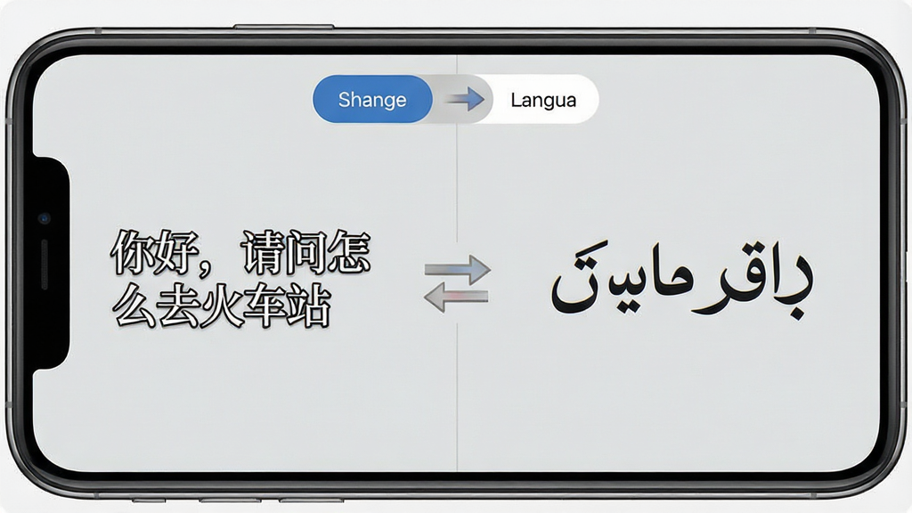 һ��չʾ�ڶ����﷭��ͨ�������ڶ����ﻥ�빦�ܵĽ���ͼ��������һ���ֻ��������ã���Ļ�����ʾ���ľ��ӡ���ã�������ôȥ��վ�����Ҳ���ʾ��Ӧ���ڶ����﷭���������涥���������������л���ť���м���˫���ͷͼ���ʾ���뷽�򡣱���Ϊǳ��ɫ�������Ű�Գƹ���������Լ���񣬻��������ɾ����޶���Ԫ�ء�