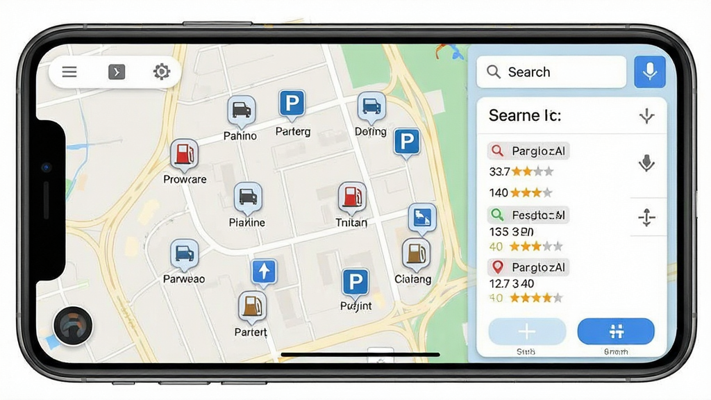 һ�Ÿ߶ȵ�����ͼ���APP�ܱ߷������������ͼ����������ʾ��ͼ�Ϸֲ��ż���վ��ͣ������ͼ�꣬����Ϊ��ͼ��������壬����Ϊ���½ṹ�����Ϊдʵ�������磬ϸ�ڰ��������ע�������Ǽ��������������ɾ����޶���Ԫ��