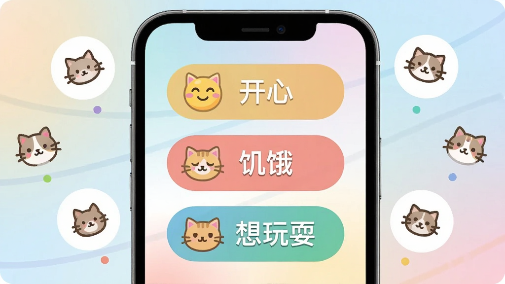 һ���ֻ���Ļ��д����ʾ�ȳ����Է�������������ǩ���棬��Ļ���С����ġ���������������ˣ���Ȳ�ɫ��ǩ��è�����ͼ�꣬���沼��Ϊ�ֻ����зŴ���Χ����Ư���ĳ���Сͼ�꣬���Ϊ��ƽ��UIչʾ�磬ϸ�ڰ�����ǩԲ�ǡ���ͽ��䱳����ͼ��������࣬���������ɾ����޶���Ԫ�ء�
