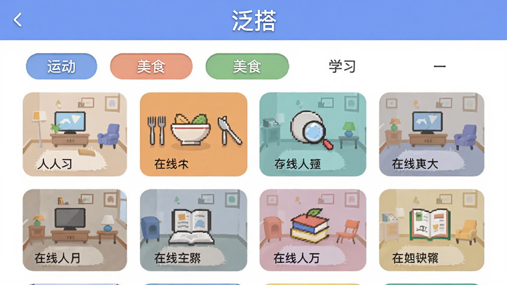 �������ⷿ���б����棬չʾ�˶�����ʳ��ѧϰ�ȷ����ǩ��ÿ����������ͼ����������������������£����֡���������ڶ��������������ʸɾ�������Ԫ��