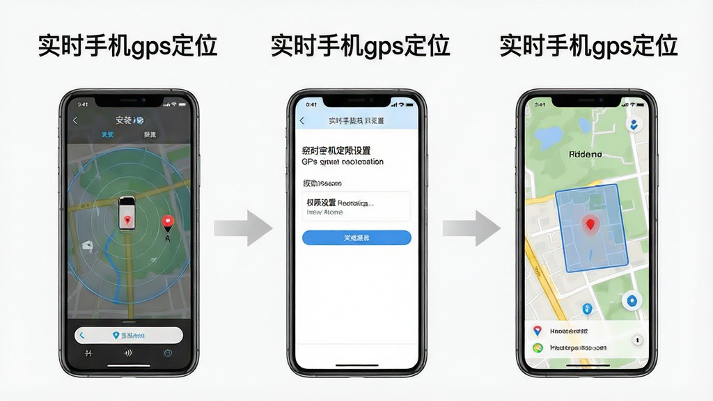 һ��չʾʵʱ�ֻ�gps��λʹ�ò����ʾ��ͼ�������Ϊ�����ֻ���Ļ����չʾ������������Ϊ��װ���桢Ȩ�����ý���͵�ͼ��λ���棬ÿ����Ļ�Ϸ��С�ʵʱ�ֻ�gps��λ�����ֱ�ע����������ˣ�����������������Ԫ��
