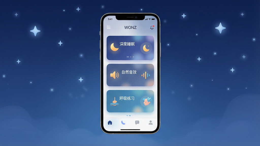 һ��չʾWONZ�������Ľ����ȫ��ͼ������������һ�������ֻ�����Ļ��ʾWONZӦ�õ���ҳ�����������˯�ߡ�������Ȼ��Ч������������ϰ����ģ�鿨Ƭ����������͵�����ɫҹ������˸�����ǣ����ֲ��þ��й�ͼ�����Ϊ�ִ���ƽ��UI��ƣ�ϸ�ڴ�����⽥���ĥɰ����Ч�������ʸ��壬�ɾ��޶���Ԫ�أ������Χ�������ߡ�