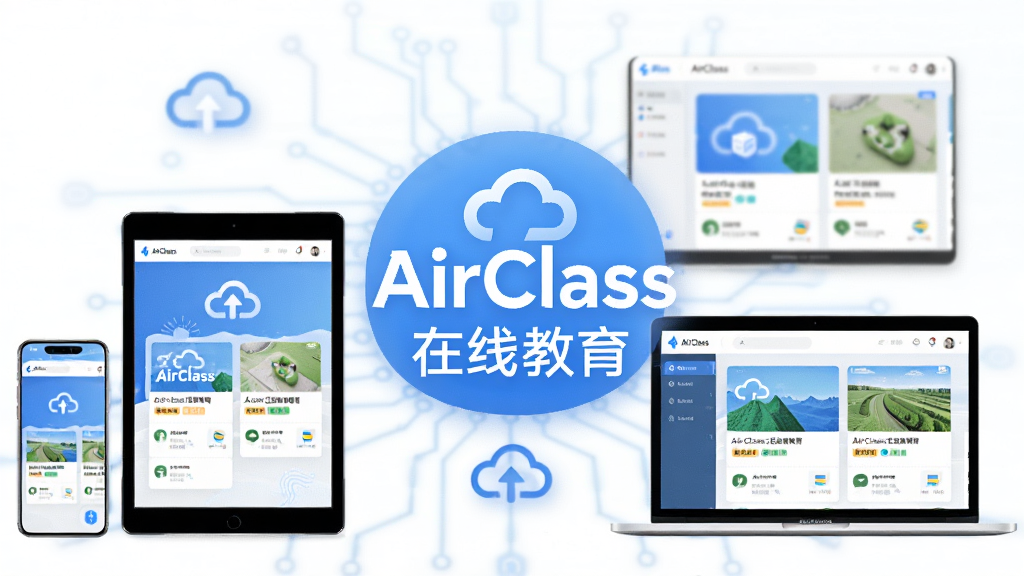 ����Ϊ��̨�豸ͬʱչʾAirClass���߽������棬����Ϊ�ֻ���ƽ�塢�ʼǱ����Ի������У��Ű�����ͻ����AirClass���߽�������ʶ�����Ϊ�Ƽ���Լ�磬ϸ�ڰ���ͬ��ͼ�ꡢ�ƶ���š��γ̿�Ƭ�������������ɾ����޶���Ԫ��