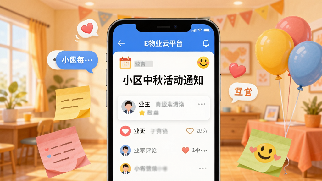 ������һ���ֻ���Ļ��ʾ��E��ҵ��ƽ̨������������ҳ�棬�������Ϊ��С������֪ͨ�����·���ҵ�����޺����۵Ļ���ͼ�꣬�ֻ���Χɢ���Ų�ɫ��ǩ�����򣬱�����ůɫ����������ң����Ϊ������ܰ�Ĳ廭�磬ϸ������Ϣ���ݡ����ĺ�Ц�������ʸ��壬�ɾ����޶���Ԫ��