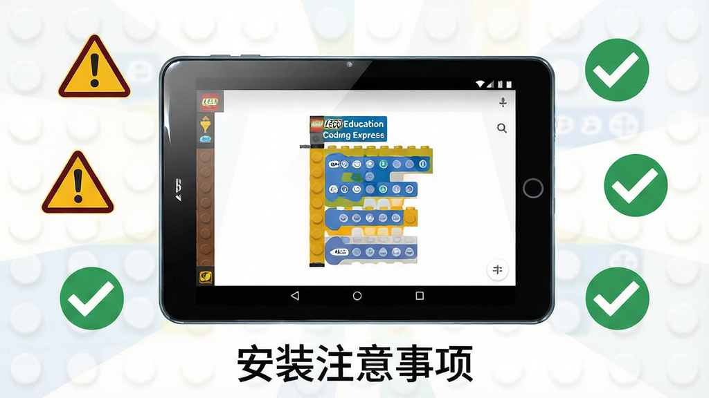 һ����Ϣͼ���Ĳ�ͼ������������һ����׿ƽ����ԣ���Ļ����ʾ��LEGO Education Coding Express�ı�̽��棬��Χ�����ž�ʾͼ��͹�ѡ��ǣ����ֲ������ķ���״�����Ϊ�ִ���ƽ����ϸ�ڰ���ƽ���Ե�ĸ߹ⷴ���ͼ�����������������ʸɾ����࣬�޶���Ԫ�أ�ƽ���·��������֡���װע�����