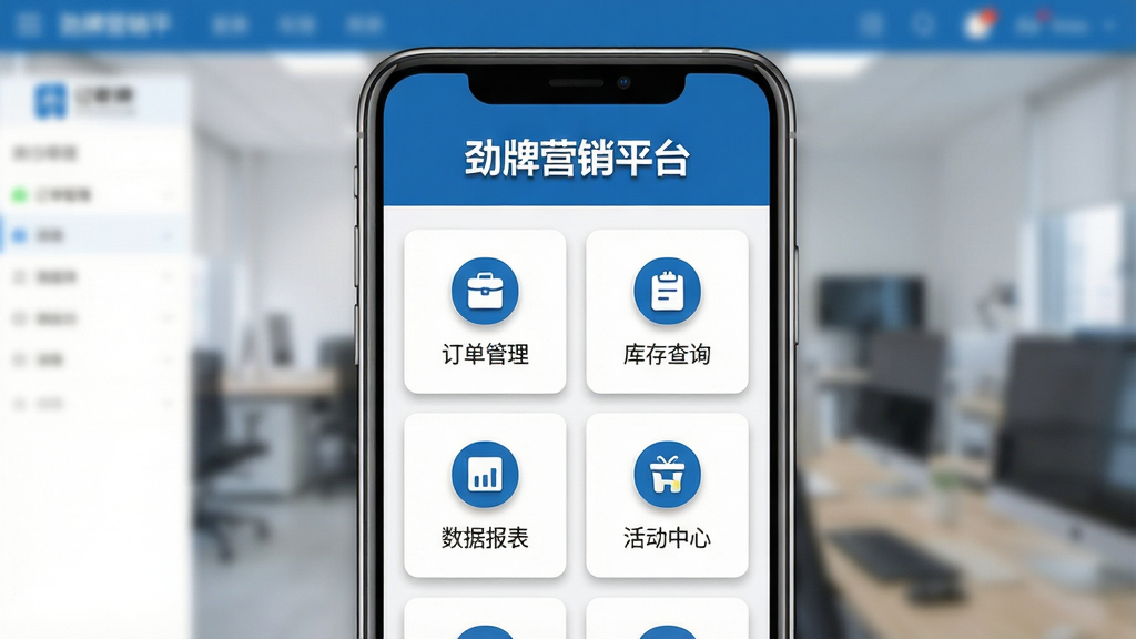 ����Ӫ��ƽ̨�����������ͼ����������չʾ�ֻ���Ļ����Ļ�ڳ��־���Ӫ��ƽ̨Ӧ����ҳ�������С�����Ӫ��ƽ̨�����ֱ�ʶ���·����ж�������������ѯ�����ݱ���������ĵ�ͼ��ģ�飬���岼��������������ɫ���ɫΪ��ɫ�������������ϸ�ڰ���ͼ����Ӱ�����ֱ�ǩ�����ʸ��壬�ɾ��޶���Ԫ��