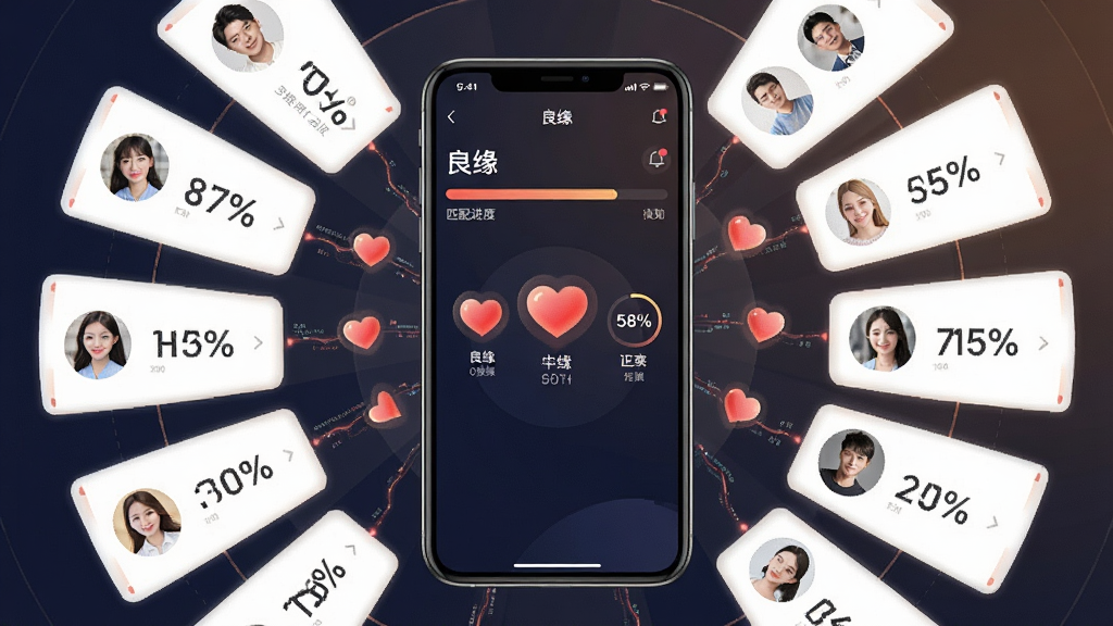 һ��չʾAI�����Ƽ�ƥ���ʾ��ͼ������������һ���ֻ���Ļ����Ļ����ʾ����Ե��������ƥ�������������û���Ƭ�����ֲ������ķ���״���У����Ƽ�������ܰ�н�ϣ�ϸ�ڰ���������������ƥ��ٷֱ����֣������������ɾ����޶���Ԫ��