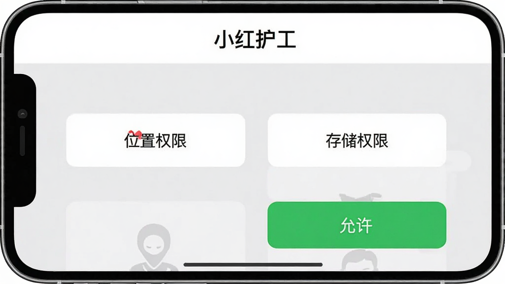 һ���ֻ���Ļ��ͼ����ͼƬ��չʾ��С�커����APP��Ȩ����������ҳ�棬�������С�λ��Ȩ�ޡ����洢Ȩ�ޡ����������Ȱ�ť������Ϊǳ��ɫ�������С�С�커�������⣬���������ˣ�����������