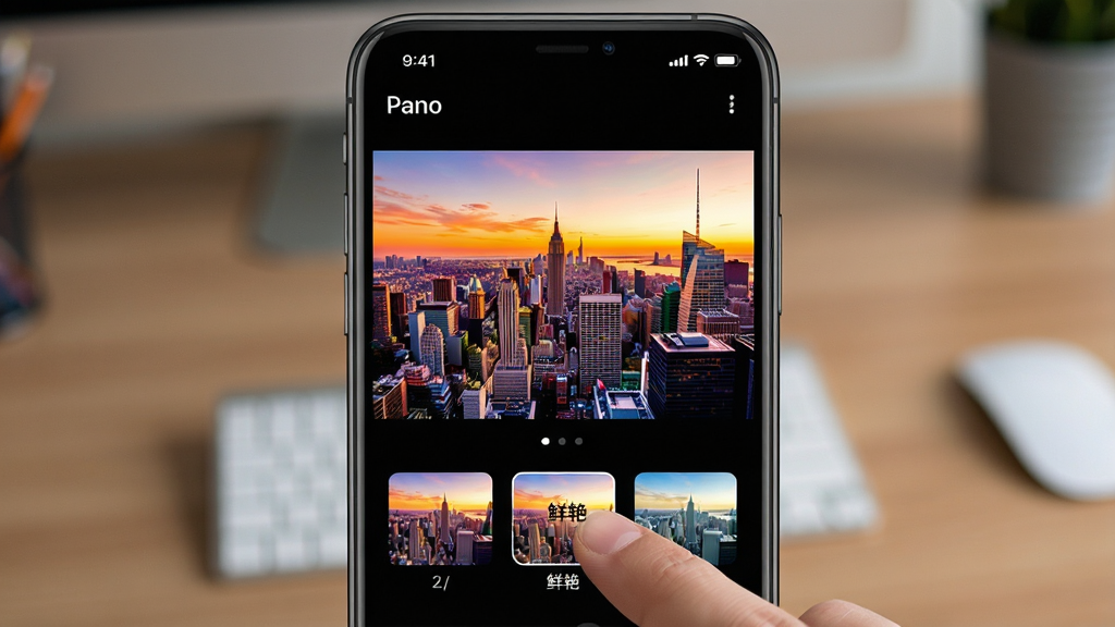 һ��չʾPano�˾����ܵĽ����ͼģ��ͼ���������ֻ���Ļ����ʾһ�ų�������ȫ��ͼ��ͼƬ�·�������һ���˾�����ͼͼ�ꡣ����Ϊ�ֻ�����ƽ�ӣ�����Ϊģ�������滷�����Ű�����������