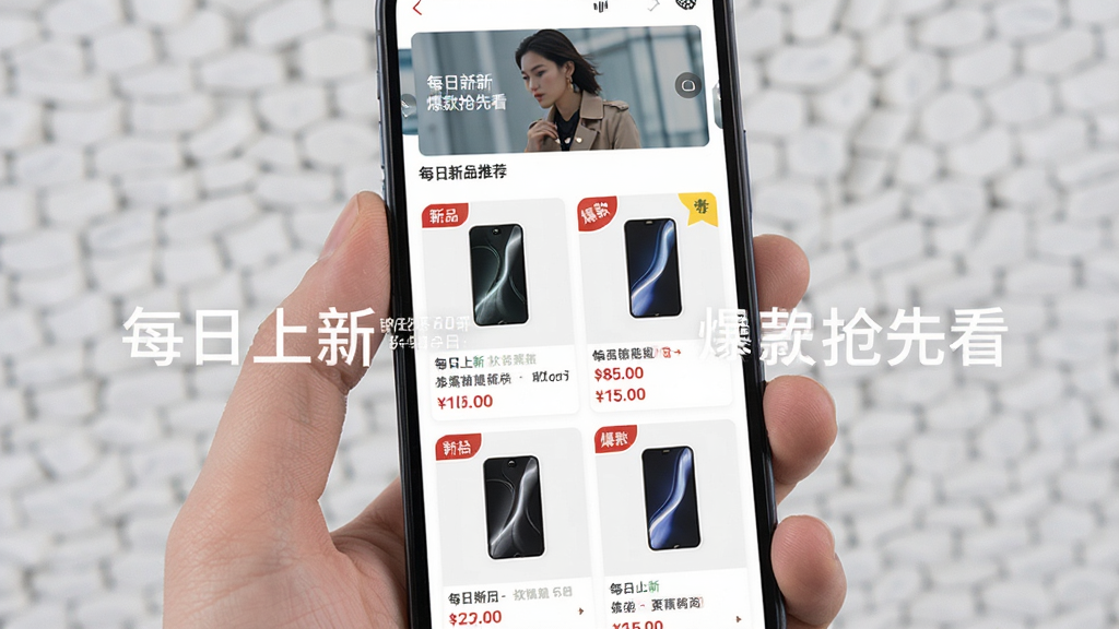 �������ֻ���Ļչʾÿ����Ʒ�Ƽ��ٲ������棬����Ϊ�������п�Ƭʽ���У��Ű�Ϊ�����ֲ�ͼ�·���Ʒ�ٲ��������Ϊ�ִ�����UI��ƣ�ϸ�ڰ�����Ʒ��ǩ������Ǳꡢ��Ʒʵ��ͼ���۸���Ϣ��ͼƬ�д����֡�ÿ������ �������ȿ����������������ɾ����޶���Ԫ��