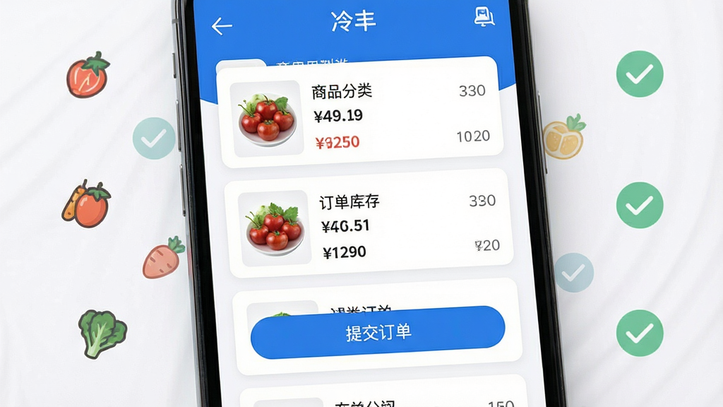 ������һ���ֻ���Ļ��д��չʾ���Ӧ�õ���Ʒ�����붩���б����棬����Ϊ��Ļ���С���Χɢ����������ƷСͼ���붩��ȷ�Ϲ�ѡ��ǣ��Ű�Ϊ����Ƭʽ�б������Ϊ��ˬ����磬ϸ�ڰ�����ɫ��ɫ������Ʒ����ͼ���۸��ǩ����������롰�ύ��������ť�����ʸ��壬�ɾ����޶���Ԫ��