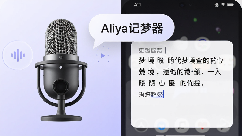 AI生成图片,主体为手机麦克风与文字气泡,气泡中显示